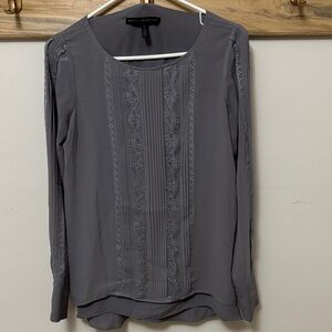 White House Black Market Gray Blouse w/Lace Detail